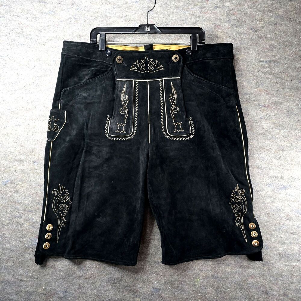 Authentic Nohstadt Leather Blk Suede Lederhosen Austria EU/62 US/43 Oktoberfest